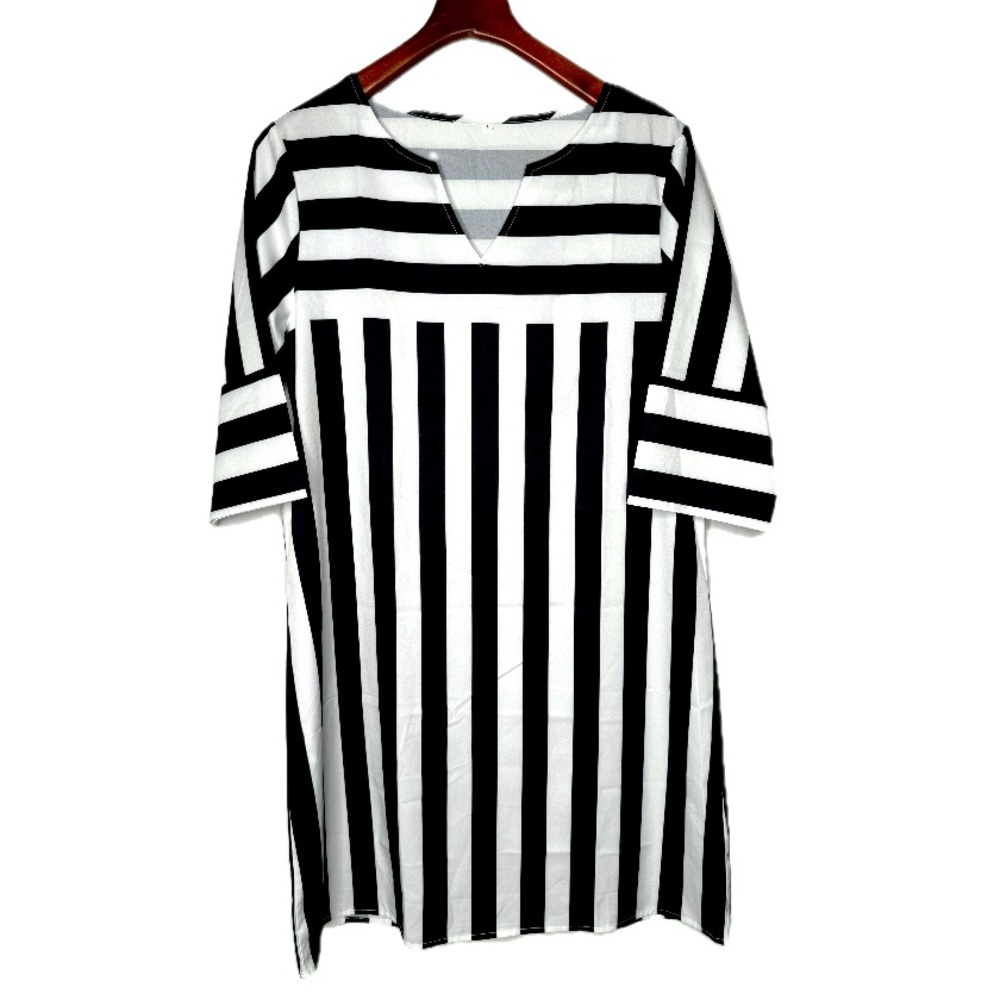 3/$25 NEW Black White Striped Dress Sz L Bin H